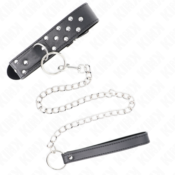 KINK - COLAR DE ALÃA DE REBITE DE ANEL COM CINTO 65 CM PRETO AJUSTÃVEL 36-50 CM X 3,8 CM - Imagen 4