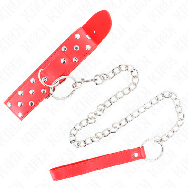 KINK - COLAR DE ALÃA DE REBITE DE ANEL COM CINTO 65 CM VERMELHO AJUSTÃVEL 36-50 CM X 3,8 CM - Imagen 5