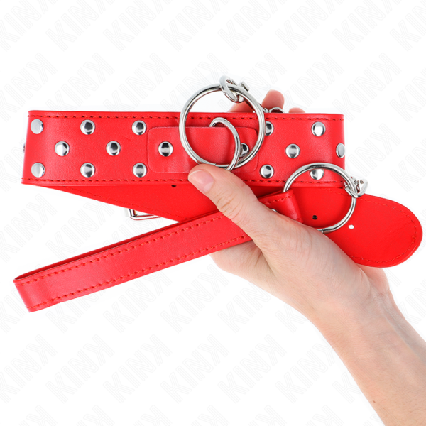 KINK - COLAR DE ALÃA DE REBITE DE ANEL COM CINTO 65 CM VERMELHO AJUSTÃVEL 36-50 CM X 3,8 CM - Imagen 4
