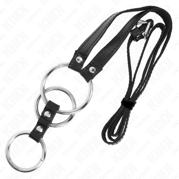 KINK - ANEL DE PÃNIS TRIPLO DE METAL 3,8 CM A 5 CM COM CINTO DE COURO 112 CM - Imagen 4