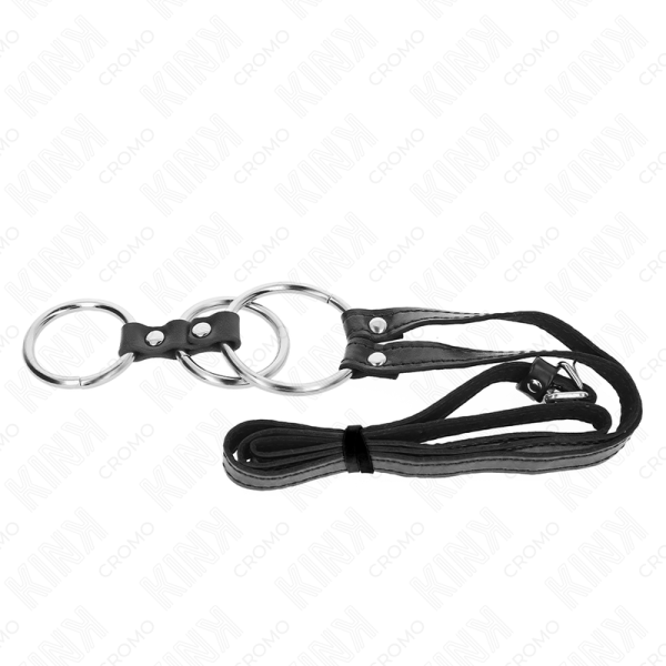 KINK - ANEL DE PÃNIS TRIPLO DE METAL 3,8 CM A 5 CM COM CINTO DE COURO 112 CM - Imagen 5