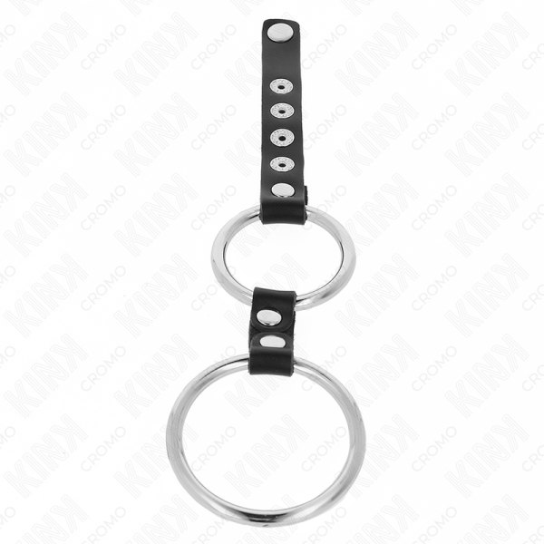 KINK - ANEL DE PÃNIS DUPLO DE METAL DE 3,8 CM A 5 CM CONECTADO COM COURO - Imagen 3