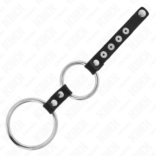 KINK - ANEL DE PÃNIS DUPLO DE METAL DE 3,8 CM A 5 CM CONECTADO COM COURO - Imagen 4