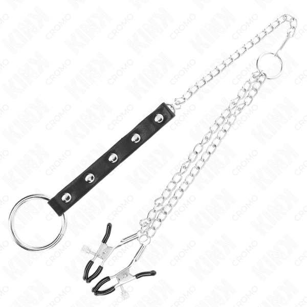 KINK - ANEL DE PÃNIS DE METAL COM CORRENTE E GRAMPOS DE MAMILO AJUSTÃVEIS - Imagen 4