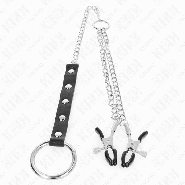 KINK - ANEL DE PÃNIS DE METAL COM CORRENTE E GRAMPOS DE MAMILO AJUSTÃVEIS - Imagen 3