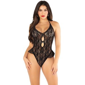 LEG AVENUE - BODY COM LAÃO E BABADOS PRETO TAMANHO ÃNICO