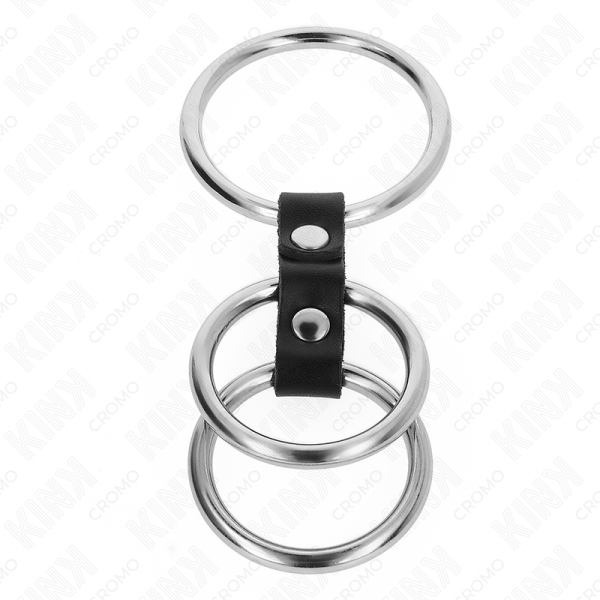 KINK - ANEL DE PÃNIS TRIPLO DE METAL DE 3,7 CM A 5 CM CONECTADO COM COURO - Imagen 3