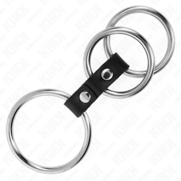 KINK - ANEL DE PÃNIS TRIPLO DE METAL DE 3,7 CM A 5 CM CONECTADO COM COURO - Imagen 4
