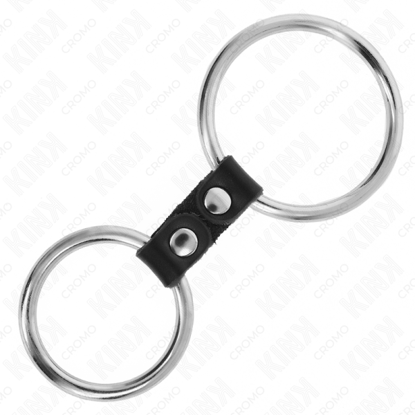 KINK - ANEL DE PÃNIS DUPLO DE METAL 3,7 CM A 5 CM CONECTADO POR TIRA DE COURO MODELO 2 - Imagen 4