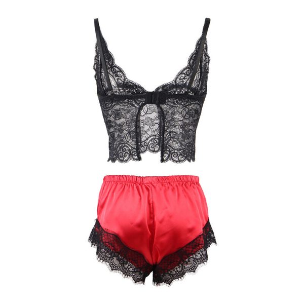 SUBBLIME - 953959 CAMISOLA DE SEDA CASUAL + CALÃA DE RENDA PRETA/VERMELHA S/M - Imagen 6