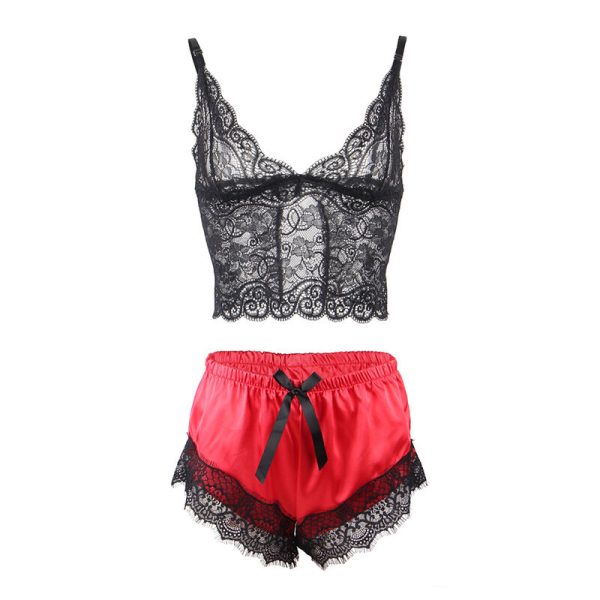 SUBBLIME - 953959 CAMISOLA DE SEDA CASUAL + CALÃA DE RENDA PRETA/VERMELHA S/M - Imagen 5