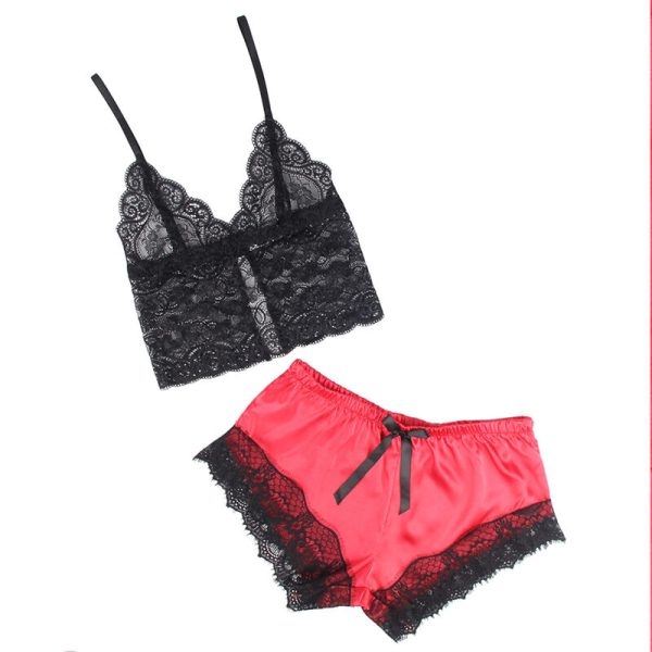 SUBBLIME - 953966 CAMISOLA DE SEDA CASUAL + CALÃA DE RENDA PRETA/VERMELHA L/XL - Imagen 9