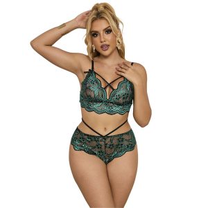 SUBBLIME - 954093 SUTIÃ + CALCINHA RENDA VERDE L/XL
