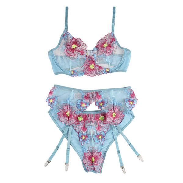SUBBLIME - 954116 SUTIÃ + CALCINHA COM CINTO-LIGA DESIGN FLORAL AZUL L/XL - Imagen 5
