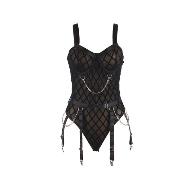 SUBBLIME - 954260 BODY COM CORRENTES + CINTA-LIGA PRETO S/M - Imagen 5