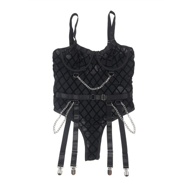 SUBBLIME - 954260 BODY COM CORRENTES + CINTA-LIGA PRETO S/M - Imagen 7