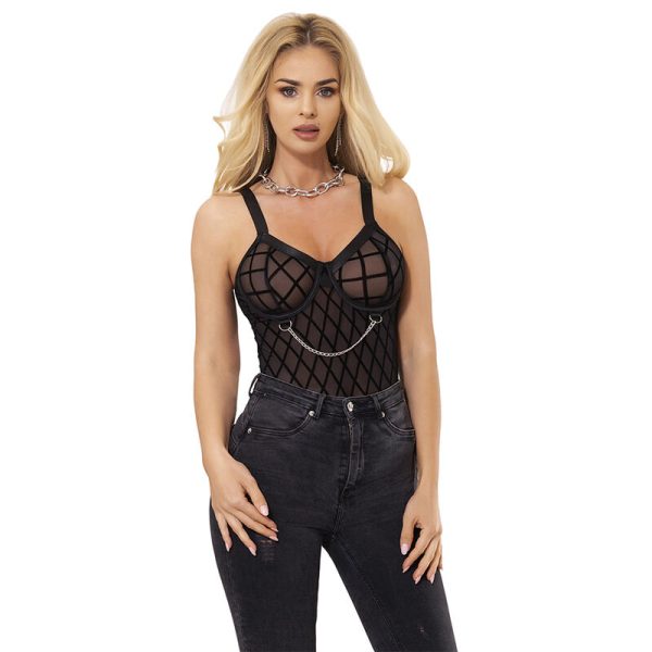 SUBBLIME - 954260 BODY COM CORRENTES + CINTA-LIGA PRETO S/M - Imagen 4