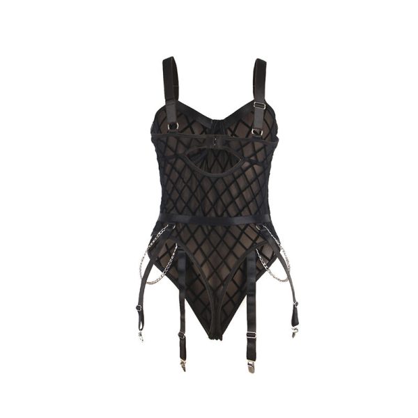 SUBBLIME - 954260 BODY COM CORRENTES + CINTA-LIGA PRETO S/M - Imagen 6