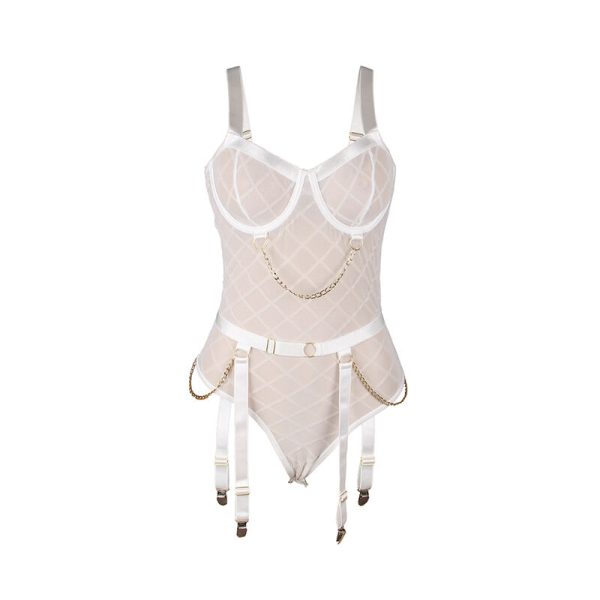 SUBBLIME - 954284 BODY COM CORRENTES + CINTA-LIGA BRANCO S/M - Imagen 5