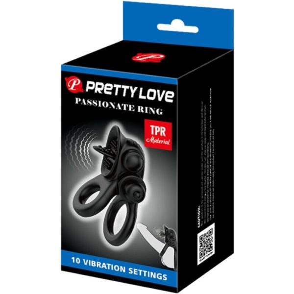 PRETTY LOVE - ANEL APAIXONADO ANEL VIBRATÃRIO DUPLO + ESTIMULADOR DE CLITÃRIS PRETO - Imagen 6