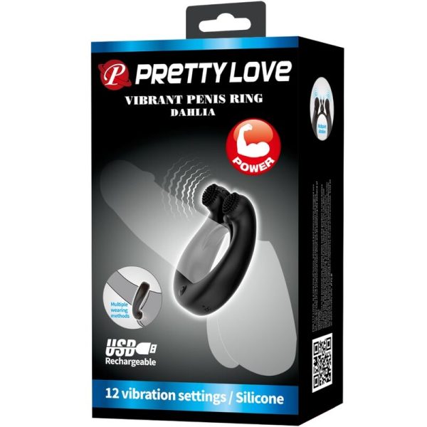 PRETTY LOVE - ANEL VIBRATÃRIO DÃLIA + ESTIMULADOR DE CLITÃRIS 12 VIBRAÃÃES PRETO - Imagen 9