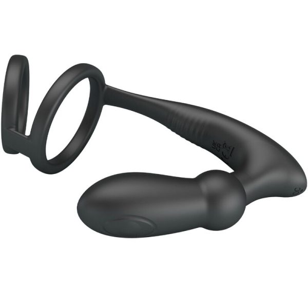 PRETTY LOVE - ANEL PENIS EMONI + PLUG ANAL 12 VIBRAÃÃES PRETO - Imagen 3