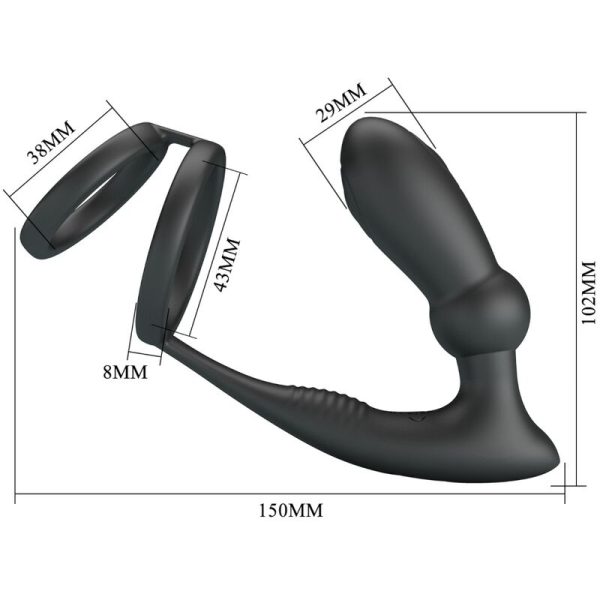 PRETTY LOVE - ANEL PENIS EMONI + PLUG ANAL 12 VIBRAÃÃES PRETO - Imagen 5