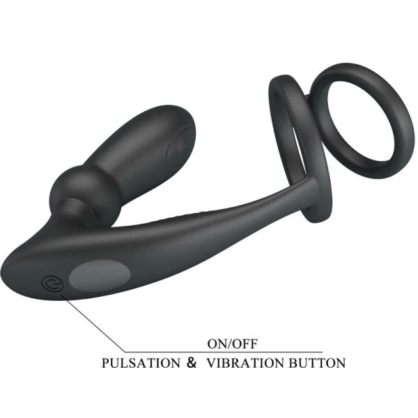 PRETTY LOVE - ANEL PENIS EMONI + PLUG ANAL 12 VIBRAÃÃES PRETO - Imagen 6