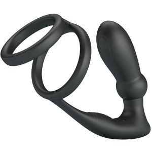 PRETTY LOVE - ANEL PENIS EMONI + PLUG ANAL 12 VIBRAÃÃES PRETO