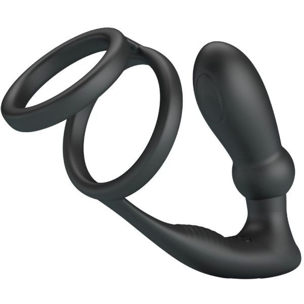 PRETTY LOVE - ANEL PENIS EMONI + PLUG ANAL 12 VIBRAÃÃES PRETO