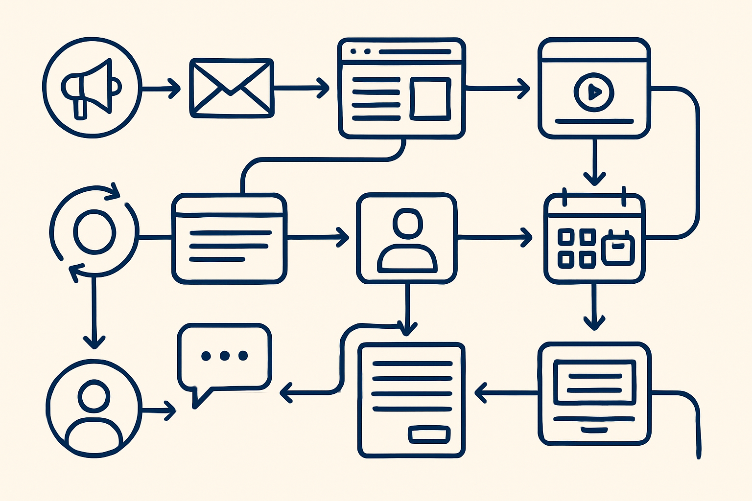 Complex SaaS sales journey with multiple marketing and PPC touchpoints, showing the long path to conversion.