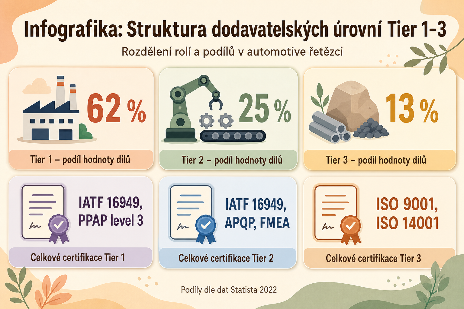 Infografika: Struktura dodavatelských úrovní Tier 1–3