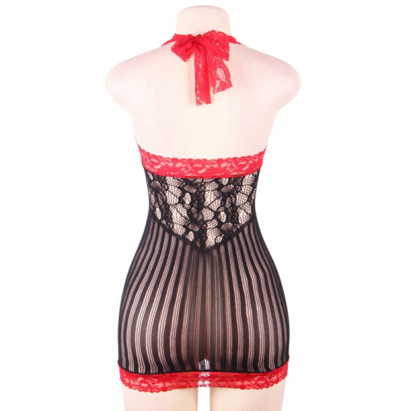 RAINHA LINGERIE CROTCHET MESH HOLLOW OUT BLACK AND RED CHEMISE SL - Image 4