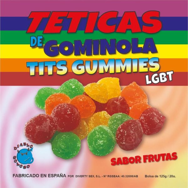 DIABLO GOLOSO - CAIXA DE GOMAS COM AÇÚCAR PEITOS SABOR FRUTAS 6 CORES E SABORES LGBT MADE IS SPAIN /es/pt/en/fr/it/