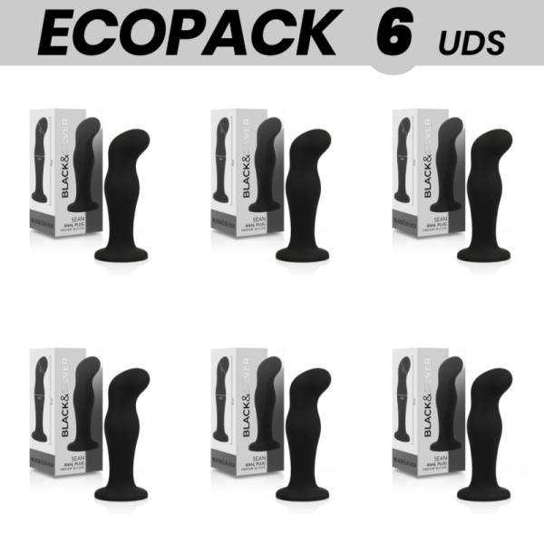 ECOPACK 6 UNIDADES - BLACK&SILVER SEAN ANAL PLUG PREMIUM SILICONE PRETO