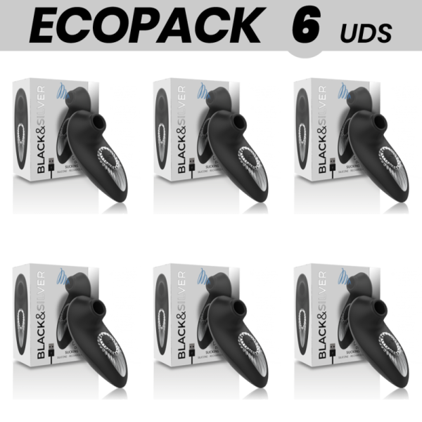 ECOPACK 6 UNIDADES - BLACK&SILVER DRAKE DELUXE SUCKING VIBE SILICONE RECARREGÁVEL PRETO