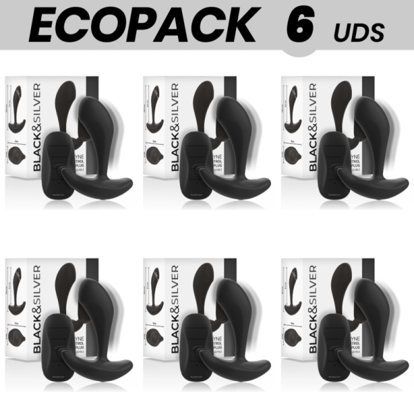 ECOPACK 6 UNIDADES - BLACK&SILVER PLUG ANAL DWAYNE CONTROLE REMOTO DE SILICONE