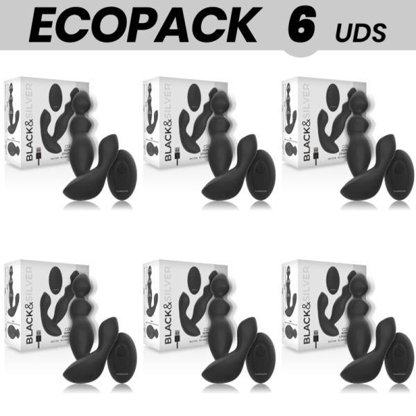 ECOPACK 6 UNIDADES - BLACK&SILVER CORA PLUG ANAL CONTROLE REMOTO DE SILICONE