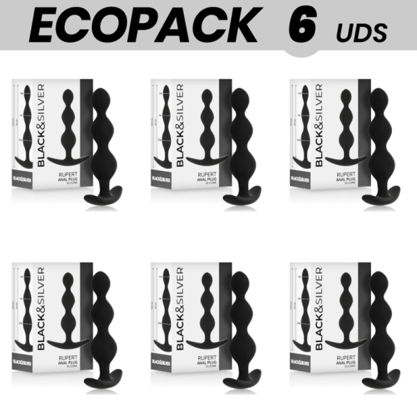 ECOPACK 6 UNIDADES - CORRENTE DE BOLA ANAL BLACK&SILVER RUPERT 10 CM