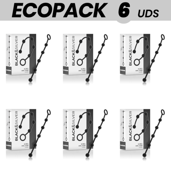 ECOPACK 6 UNIDADES - CORRENTE ANAL DE SILICONE KORG BLACK&SILVER 21 CM