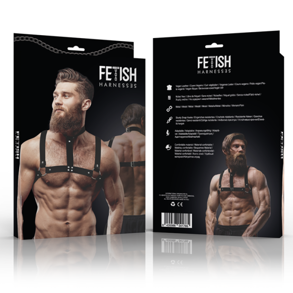 FETISH SUBMISSIVE ATTITUDE - ARNÊS DE PEITO DE COURO ECO AJUSTÁVEL COM COLAR PARA HOMENS - Image 4