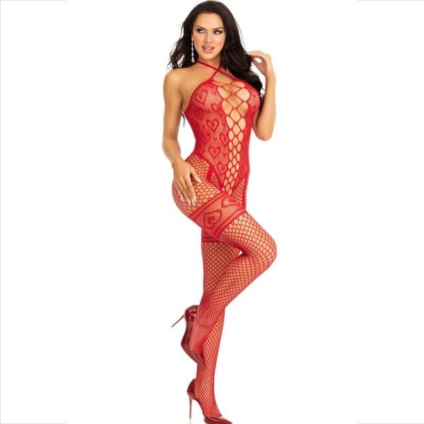 LEG AVENUE - BODYSTOCKING NECK HALTER RED HEARTS RED - Image 5