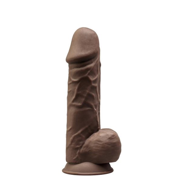 DILDO REALÍSTICO DUAL DENSITY COM TESTÍCULOS CASTANHO MOD. 4 8.5" SILEXD