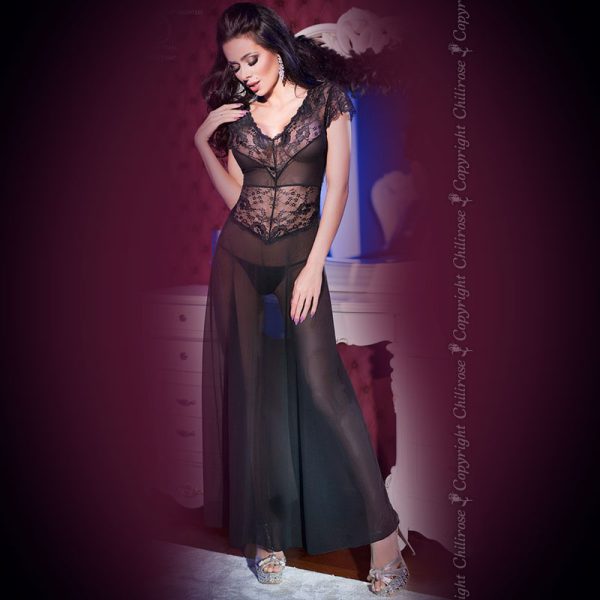 CAMISA DE NOITE E TANGA CR-4167 PRETO - Image 5