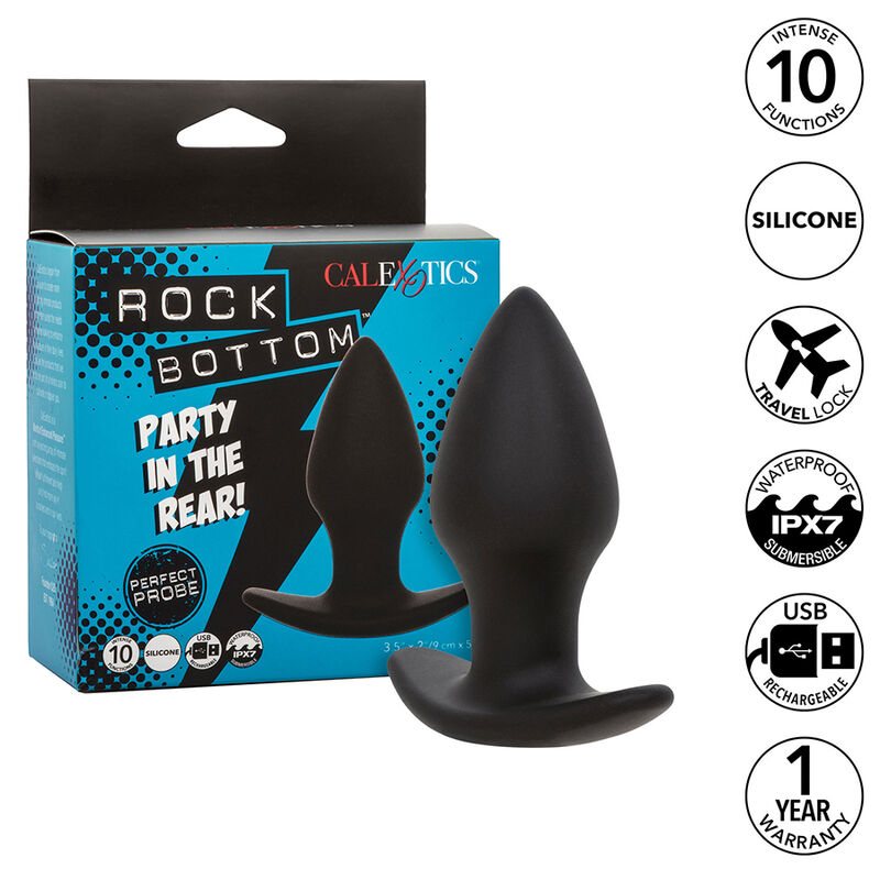 CALEXOTICS - ROCK BOTTOM PLUG ANAL PERFEITO 10 VIBRAÃÃES SILICONE PRETO