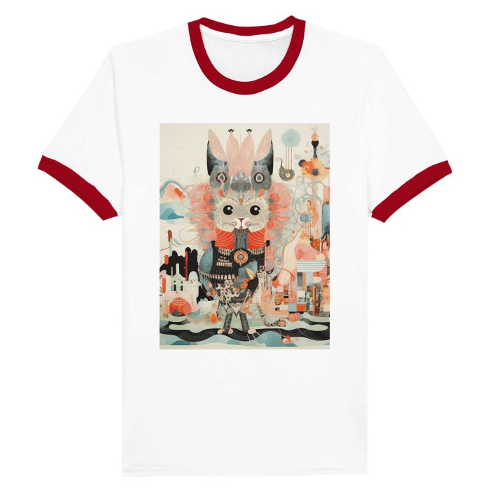Artistic Cat Portrait T-Shirt: Colorful & Detailed Unisex Ringer T-shirt