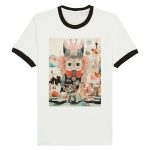 Artistic Cat Portrait T-Shirt: Colorful & Detailed Unisex Ringer T-shirt