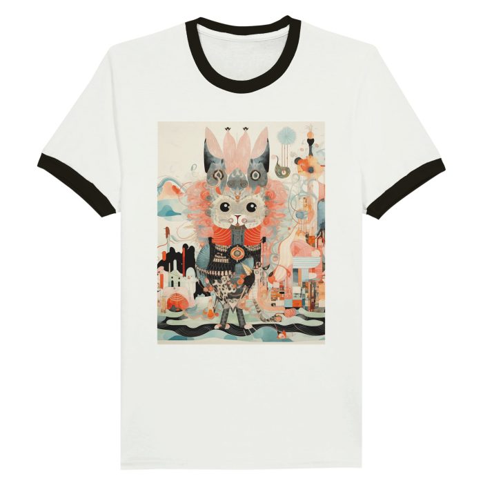 Artistic Cat Portrait T-Shirt: Colorful & Detailed Unisex Ringer T-shirt