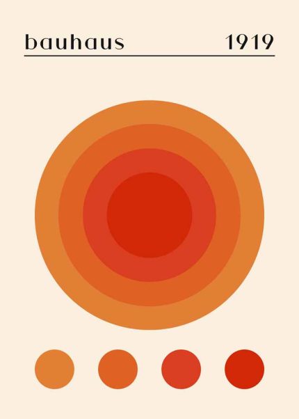 Bauhaus 1919 Poster - Warm Concentric Circles Art Print Bauhaus Printed Poster