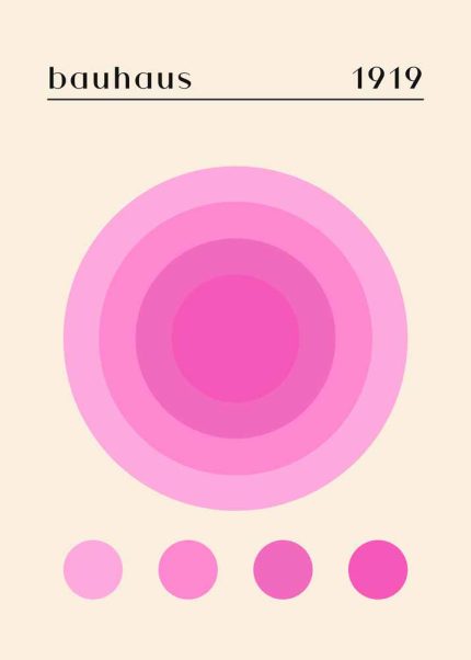 Bauhaus 1919 Poster - Pink Concentric Circles Art Print Bauhaus Printed Poster